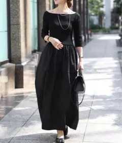 BONJOUR SAGAN スクエアネックニットコンビコクーンワンピース