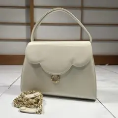 HANAE MORI ハンドバッグ オフホワイト 2way チェーン紐付