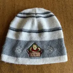 プーさん刺繍ニット帽 白とグレー