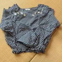 チェック柄刺繍長袖ブラウス