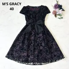 美品•近年タグ✨エムズグレイシー　ワンピース　シアー　レース　花バラ　38 M 美品•近年タグ✨エムズグレイシー ワンピース シアー レース 花バラ 38