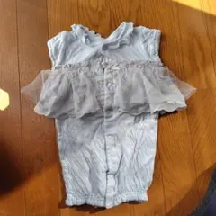 petit main 水色 フリル付き ツーウェイ・ドレスオール 50-70