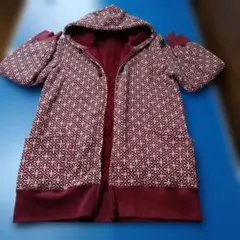 極暖、幾何学模様 フリース フード付きパーカー長め、 レディースLサイズ