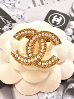 CHANEL CC ロゴブローチ ヴィンテージ ノベルティ ゴールド パール