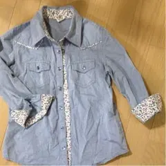 お値下げ！ライトオン 120 小花柄のデニムダンガリーシャツ 七分袖 長袖 双子