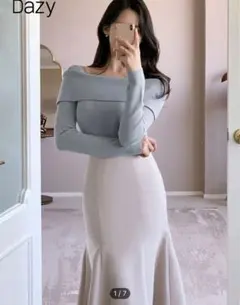 Dazy リブニット スクエアネックセーター Sサイズ ダスティブルー