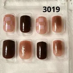 3019 ダークブラウンネイルチップ 10個セット チェック柄