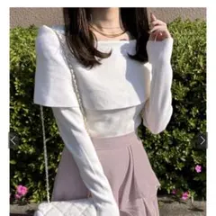 オフショルダー ニット ホワイト 長袖