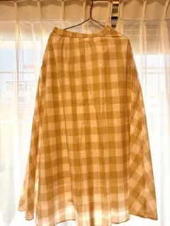 ベージュチェック ロングスカート M