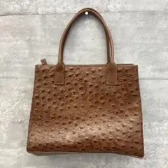 オーストリッチ ハンドバッグ ミニバッグ レザー 本革 ブラウン 多収納