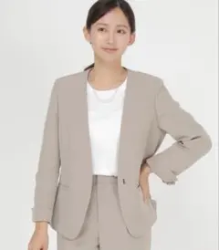 IKKALOUNGE ウォッシャブルVネックジャケット　ブラウン　モカ色