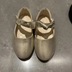 ゴールド キッズフォーマルシューズ リボン付き