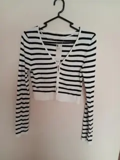 新品タグ付き　GU　クロップドカーディガン　長袖ボーダー　サイズL