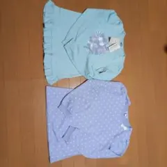 リボンプリントと水玉模様の長袖カットソー2点セット