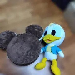 【2点まとめ売り】【ディズニー】ミッキー　クッション（茶）、ドナルド　ぬいぐるみ