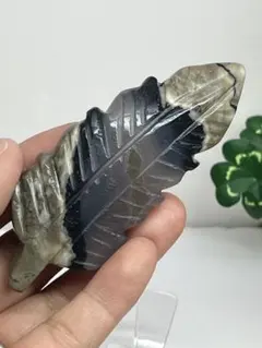 天然石　ボルケーノアゲート　フェザー　鳥の羽　台座付き⭐️1740