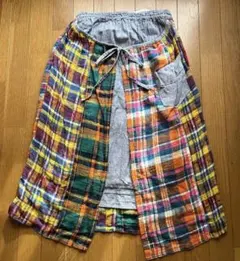 キューブシュガー　シャンブレーデニム×ネルチェック　ラップ風スカート　クレイジー