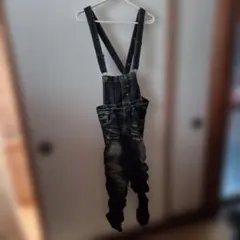 ダークデニム サロペット ルーズフィット ギャザー入り