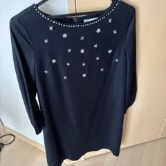 SOUP 紺色　ビジュー付き長袖ワンピース