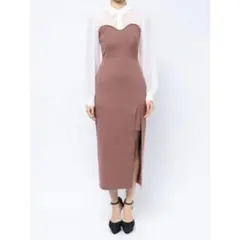 RESEXXY シャツドッキングワンピ 春 上品きれいめ 細見え ブラウン