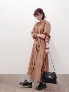 【ザショップティーケー】 (L) シャツワンピース ドビーストライプ 洗える