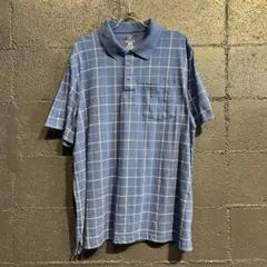 古着 GEORGE チェックポロシャツ ブルー 2XLのサムネイル