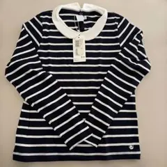 襟付き長袖カットソー 140cm ネイビー/ホワイト