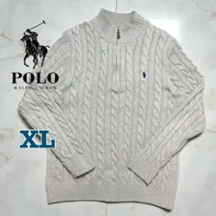 【美品】ラルフローレン 現行 ハーフジップ ケーブルニット グレー XL