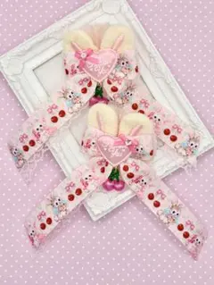 61 ハンドメイドリボン　ヘアゴム　キッズ　たらりん