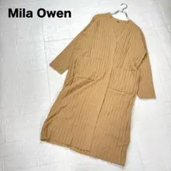 ②美品 ミラオーウェン 長袖 リブ編み ニット ロング カーディガン 黄