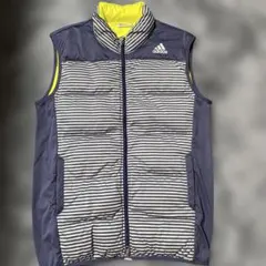 adidas メンズ ダウンベスト L/G ネイビー/ストライプ