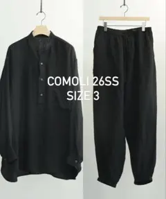 COMOLI 26SS リネンWクロスシャツ・パンツ セット SIZE3 BLKのサムネイル