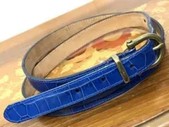POLO ラルフローレン 型押し青 レザー ベルト Mサイズ W79〜94cm