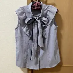 MIIA ストライプ フリル ノースリーブシャツ