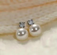 パール ダイヤ イヤリング 1粒 ステンレス 痛くない クリップ 新品 シルバー