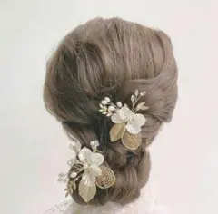 金色葉 パール 髪飾り ゴールド ヘアアクセサリー ブライダル 子供 大人