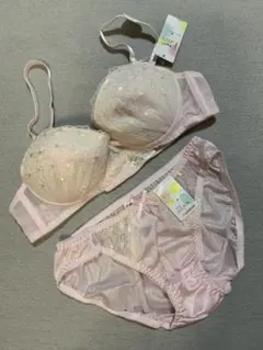 B80L フェアリー　ノンワイヤー　花柄刺繍　ブラ＆ショーツセット　ピンク