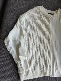 ザラ ZARA カットソー 切替 ニット ケーブル 長袖 M 白 ホワイト