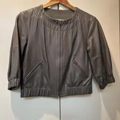 【美品】ユナイテッドアローズ 羊革ノーカラー レザージャケット グレージュ 36