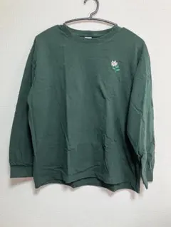 長袖Tシャツ ロンT 花柄刺繍 グリーン　L
