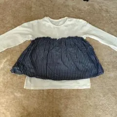 長袖カットソー 120サイズ 白/紺ストライプ