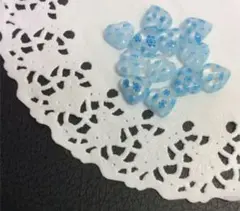 ミルフィオリ　ハート型　ぷっくり　ガラス　ビーズ　パーツ　花柄　ブルー　水色