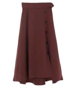 フロント釦フレアスカート ワイン