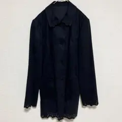 Leilian レリアン シャツ　長袖　スカラップ　ジャケット 9号 黒