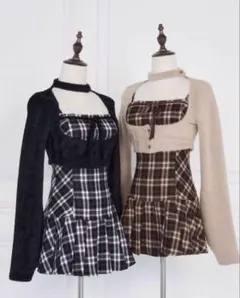 bunnyLis リボンファーボレロ チェックミニワンピ Sサイズ ブラック