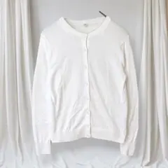 UNIQLO ニットカーディガン 白 長袖 クルーネック M 春 綿レーヨン