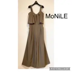 【新品】モニーレ ウエストゴム ラッフル フリル サロペット ワイドパンツ 麻風のサムネイル