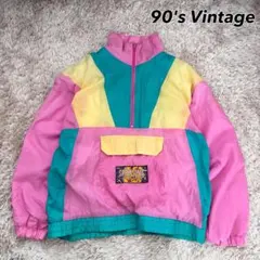 90s Vintage クレイジーパターン ハーフジップ ナイロン プルオーバー