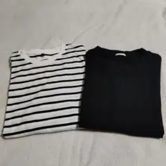 ホワイト/ブラックストライプ 長袖カットソー ＆ベスト