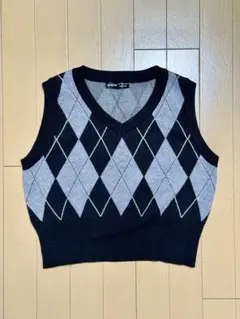 SHEIN アーガイル柄 ニットベスト ブラック グレー